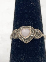 Vintage Marcasites Sterling Silver MOP Shell Heart Ring Mother of Pearl Size 7.75