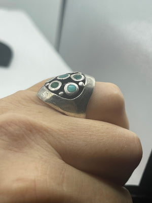 Big Vintage Native American Ring Southwestern Turquoise Dome Shaped Solid Sterling Silver Approx size 6.75