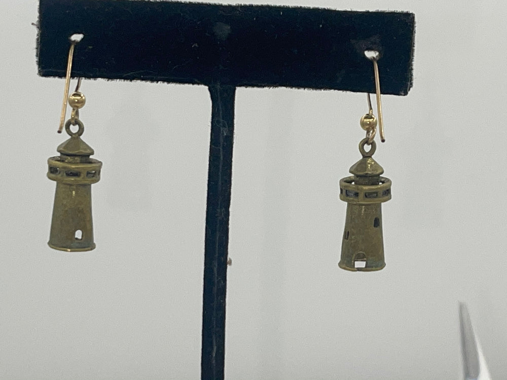 Vintage Solid Brass Lighthouse Earrings Very Cool and Unique Handmade Very Unusual
