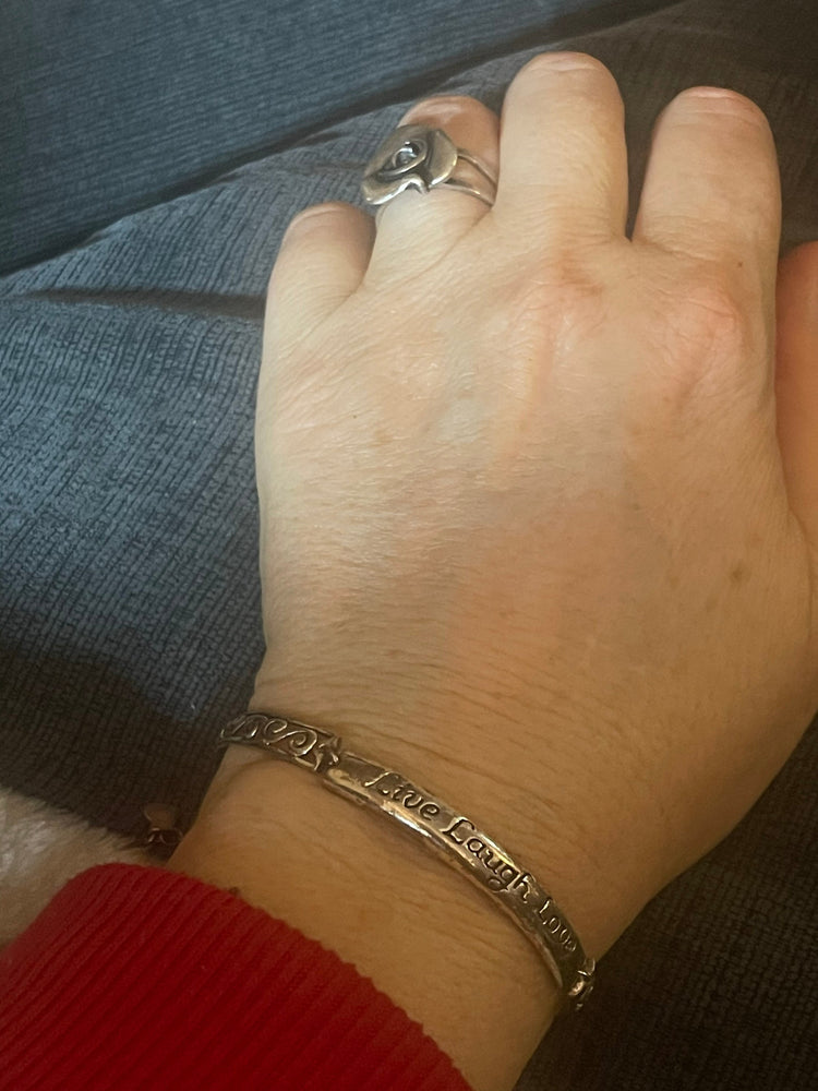 Vintage Sterling Silver Live Laugh Love Filigree Sterling Silver 925 Link Bracelet 8.25 Inches Long