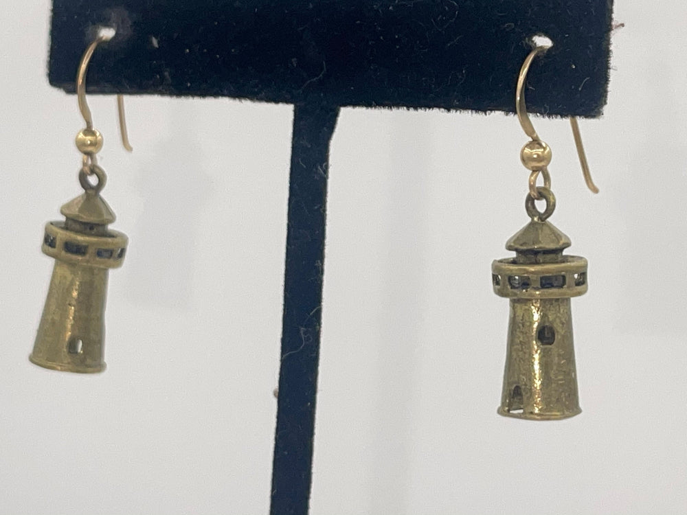 Vintage Solid Brass Lighthouse Earrings Very Cool and Unique Handmade Very Unusual