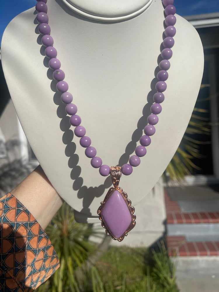 Beautiful Jay King Mines Purple phosphosiderite Stone Beaded Necklace and Pendant Embossed Copper 18-21 Inches Long DRT Southwestern