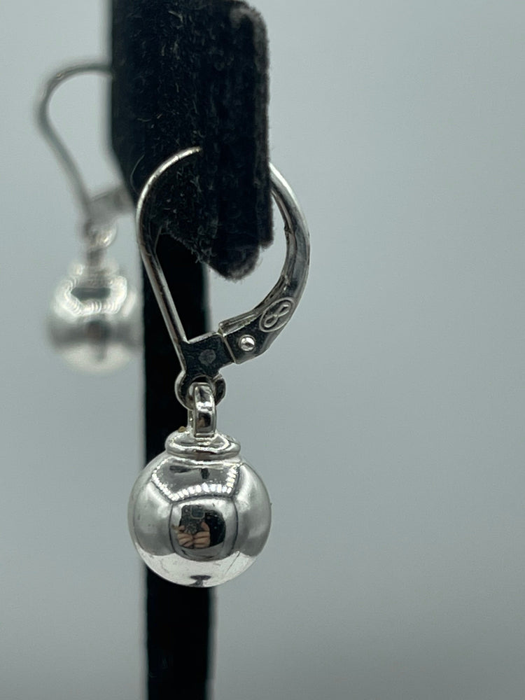 Vintage Sterling Silver 925 Latch Back Ball Bead Earrings Sphere Round Dangles Drop Designer Leach & Garner Simple Classy