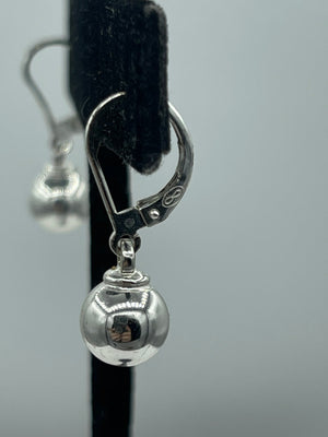 Vintage Sterling Silver 925 Latch Back Ball Bead Earrings Sphere Round Dangles Drop Designer Leach & Garner Simple Classy