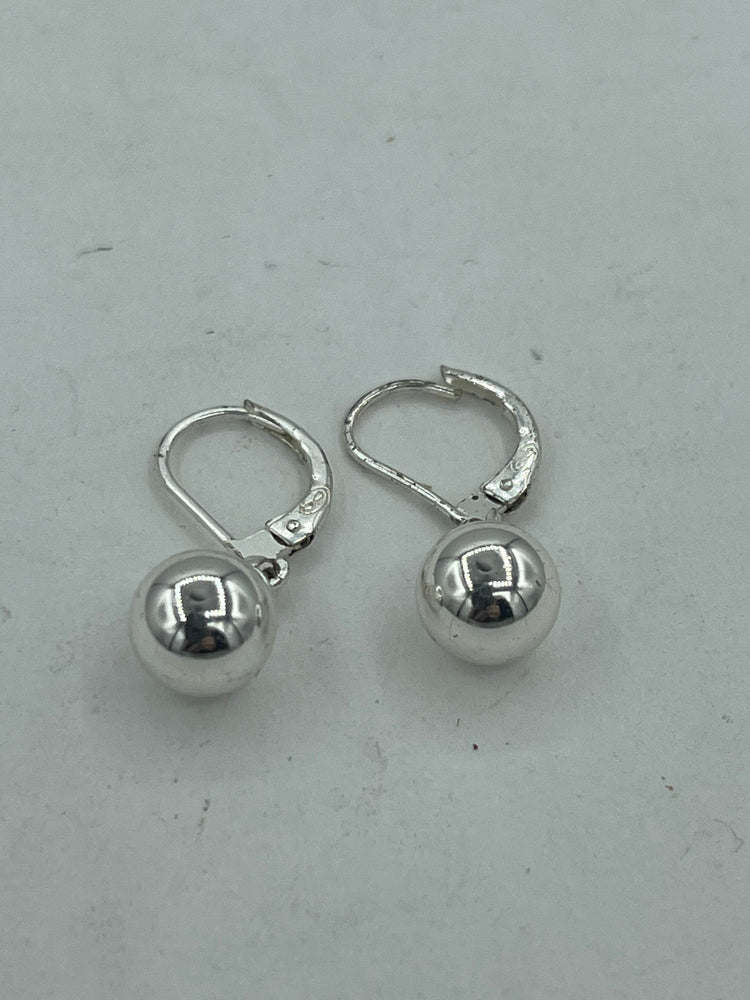 Vintage Sterling Silver 925 Latch Back Ball Bead Earrings Sphere Round Dangles Drop Designer Leach & Garner Simple Classy