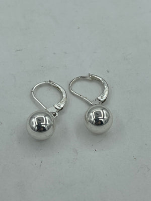 Vintage Sterling Silver 925 Latch Back Ball Bead Earrings Sphere Round Dangles Drop Designer Leach & Garner Simple Classy