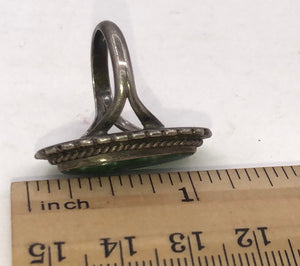Rare!! Amazing Fred Harvey Era Vintage Rare Deep Green Turquoise Ring Native American Indian Sterling Silver Southwestern Long Big Size 7.25