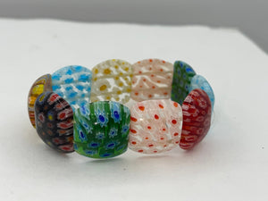 Beautiful Italian millefiori square glass beaded stretch bracelet great colors small - Med
