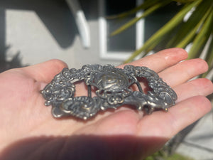Gorgeous Art Nouveau Antique Ornate Sash? Belt Buckle Repousse Victorian Lady - Goddess Harp Silver/Brass
