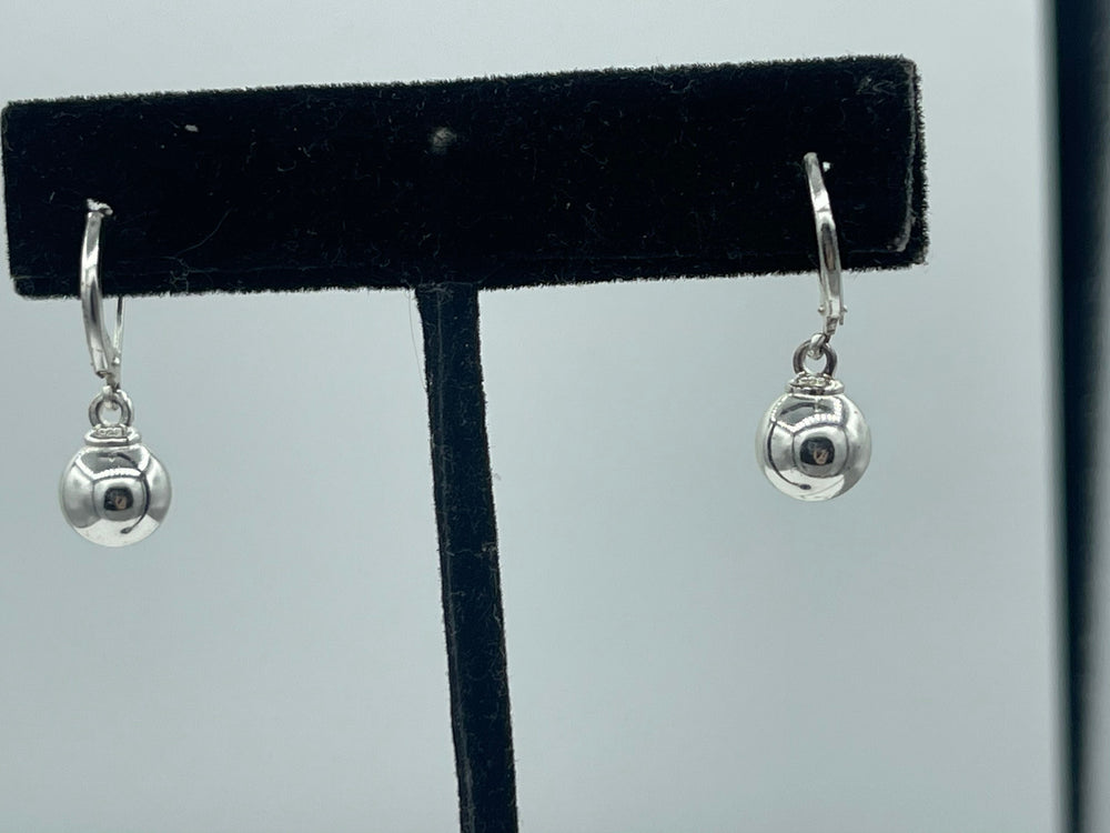 Vintage Sterling Silver 925 Latch Back Ball Bead Earrings Sphere Round Dangles Drop Designer Leach & Garner Simple Classy