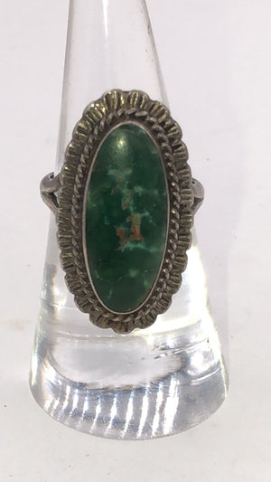 Rare!! Amazing Fred Harvey Era Vintage Rare Deep Green Turquoise Ring Native American Indian Sterling Silver Southwestern Long Big Size 7.25