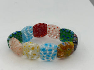 Beautiful Italian millefiori square glass beaded stretch bracelet great colors small - Med