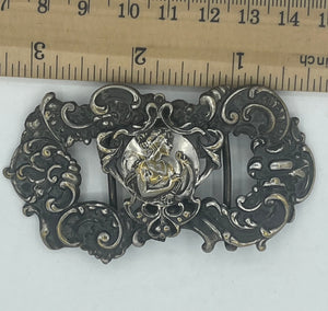 Gorgeous Art Nouveau Antique Ornate Sash? Belt Buckle Repousse Victorian Lady - Goddess Harp Silver/Brass