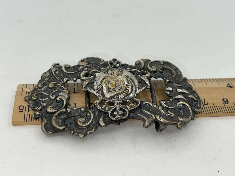 Gorgeous Art Nouveau Antique Ornate Sash? Belt Buckle Repousse Victorian Lady - Goddess Harp Silver/Brass