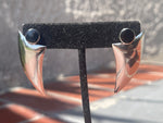Vintage Modernist Earrings Sterling Silver Black Onyx Stone Abstract Claw - Horn Shape 925 Drop