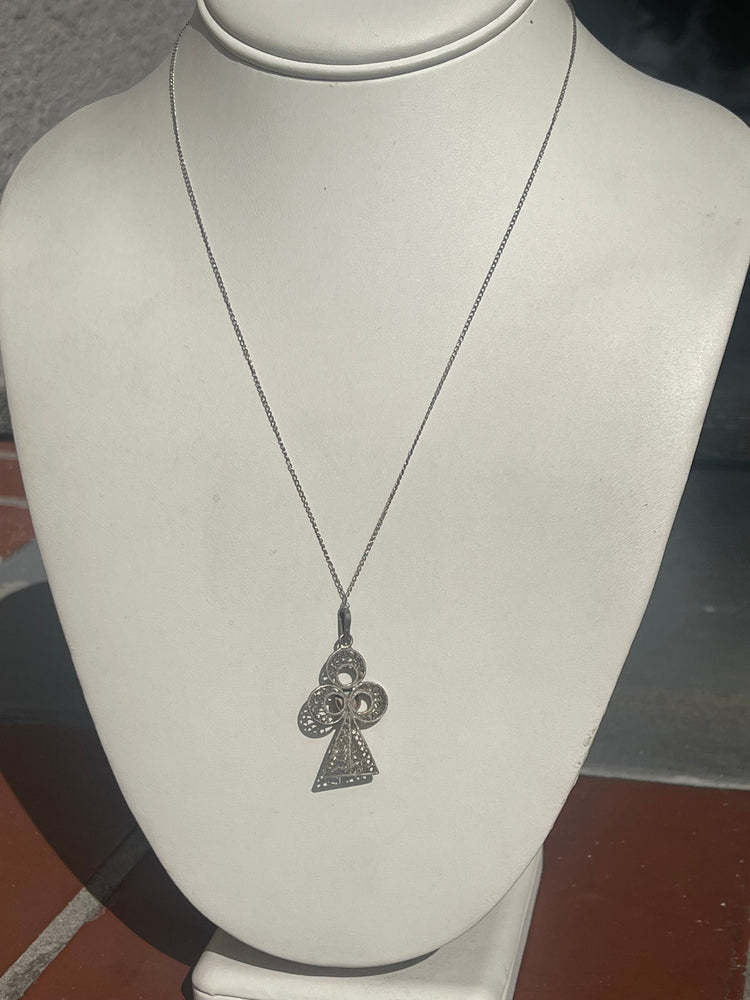 Vintage- Antique Ankh Pendant Filigree Sterling Silver Turquoise Gemstone Necklace Chain 925 Egyptian / Boho Old
