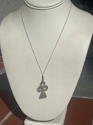 Vintage- Antique Ankh Pendant Filigree Sterling Silver Turquoise Gemstone Necklace Chain 925 Egyptian / Boho Old