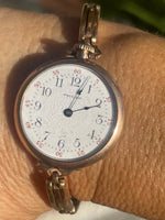 Beautiful Antique Edwardian Waltham Ladies Wrist Watch Gold Filled Case and Band 1913 Runs Progressive Era Cam and Co Stretch Band