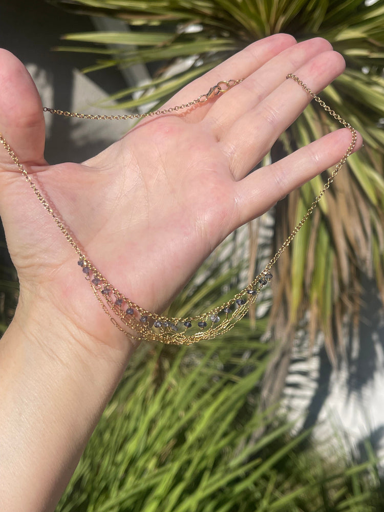 Vintage 14/20 Gold Filled Necklace Tanzanite Beads On A Draping Gold Chain - Small Bib