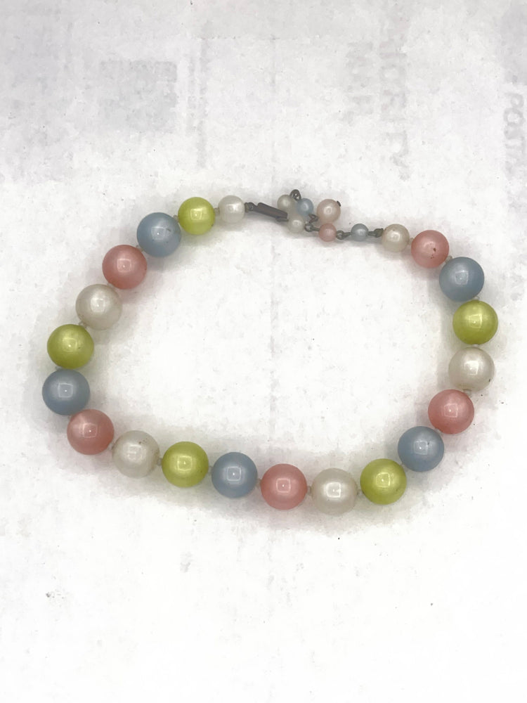 Vintage - Antique Lucite Moonstone - Moonglow  Necklace Pastel Beaded Choker