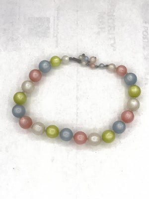 Vintage - Antique Lucite Moonstone - Moonglow  Necklace Pastel Beaded Choker