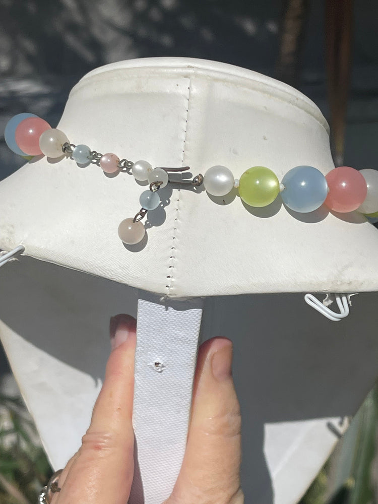 Vintage - Antique Lucite Moonstone - Moonglow  Necklace Pastel Beaded Choker