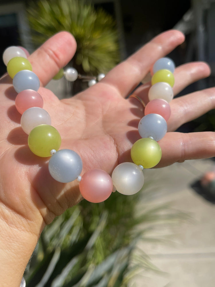 Vintage - Antique Lucite Moonstone - Moonglow  Necklace Pastel Beaded Choker
