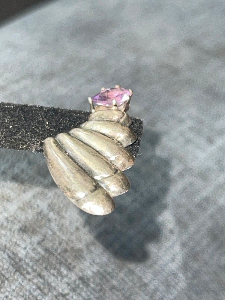 Vintage Sterling Silver Amethyst Earrings Abstract Puffy Wing / Graduated Drop Push Back Style