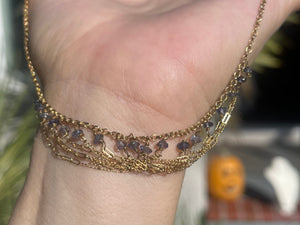 Vintage 14/20 Gold Filled Necklace Tanzanite Beads On A Draping Gold Chain - Small Bib