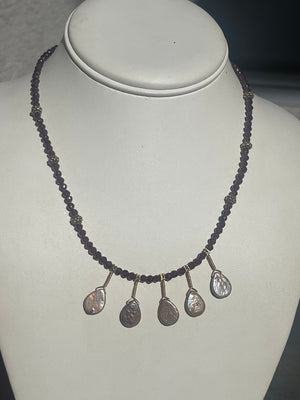 Vintage Faceted Garnet & Pearl 14/20 GF Gold Filled Beaded Necklace