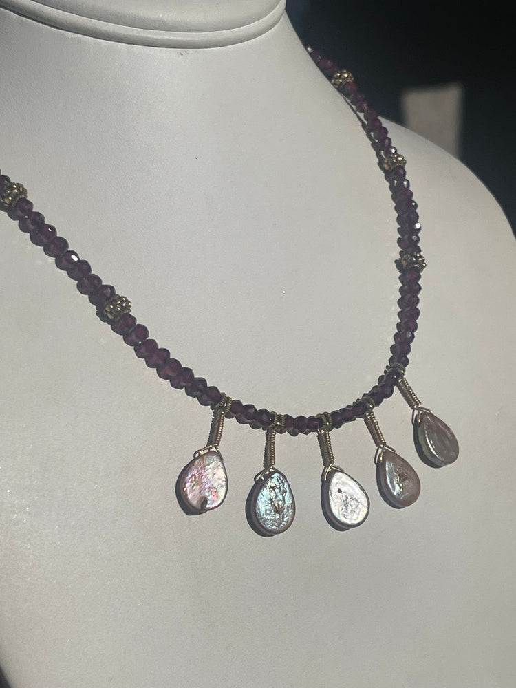 Vintage Faceted Garnet & Pearl 14/20 GF Gold Filled Beaded Necklace