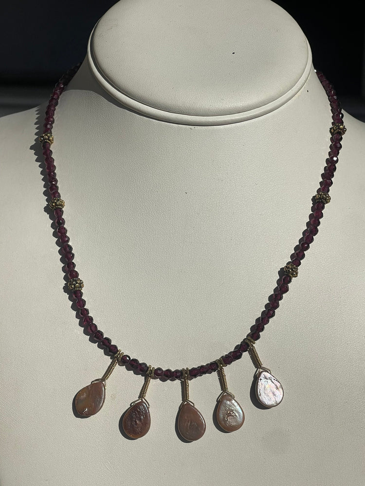 Vintage Faceted Garnet & Pearl 14/20 GF Gold Filled Beaded Necklace