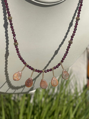 Vintage Faceted Garnet & Pearl 14/20 GF Gold Filled Beaded Necklace