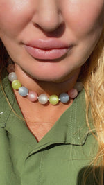 Vintage - Antique Lucite Moonstone - Moonglow  Necklace Pastel Beaded Choker