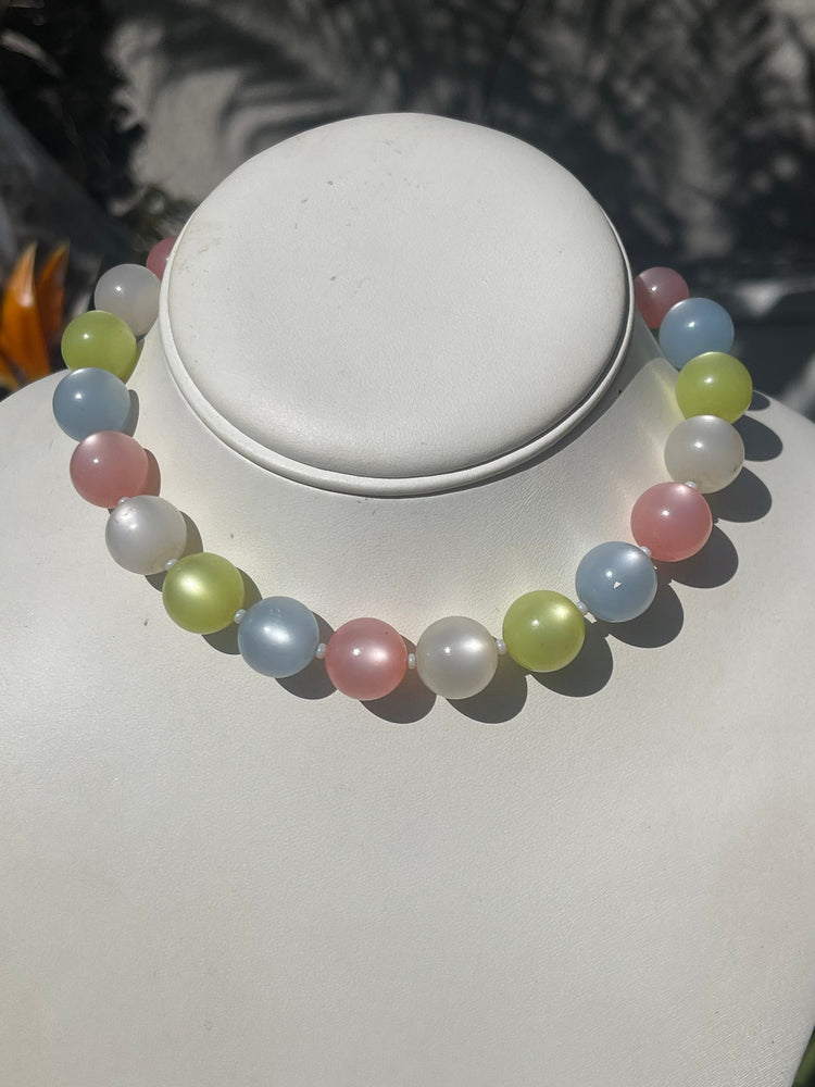 Vintage - Antique Lucite Moonstone - Moonglow  Necklace Pastel Beaded Choker