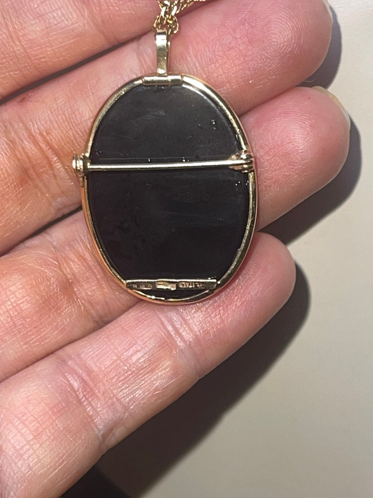 Antique- Vintage 14kt Cameo Pendant / Brooch Mother & Child Italy 14 karat Yellow Gold Necklace Gift of Love