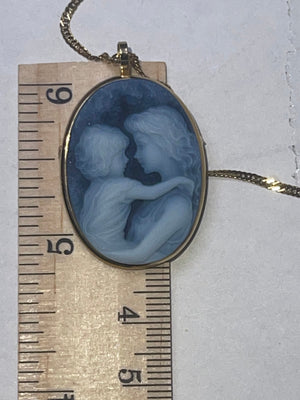 Antique- Vintage 14kt Cameo Pendant / Brooch Mother & Child Italy 14 karat Yellow Gold Necklace Gift of Love