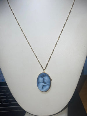 Antique- Vintage 14kt Cameo Pendant / Brooch Mother & Child Italy 14 karat Yellow Gold Necklace Gift of Love