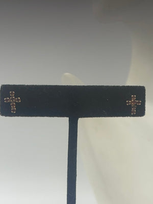 Vintage 10kt Yellow Gold Stud Cross Earrings Garnet Gemstones 10 karat