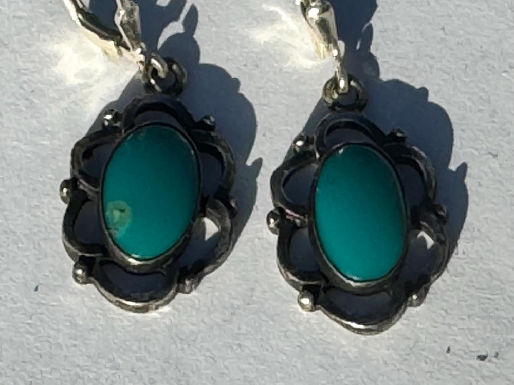 Vintage Turquoise Native American Sterling Silver drop earrings Maisels Trading Post Rare Southwestern