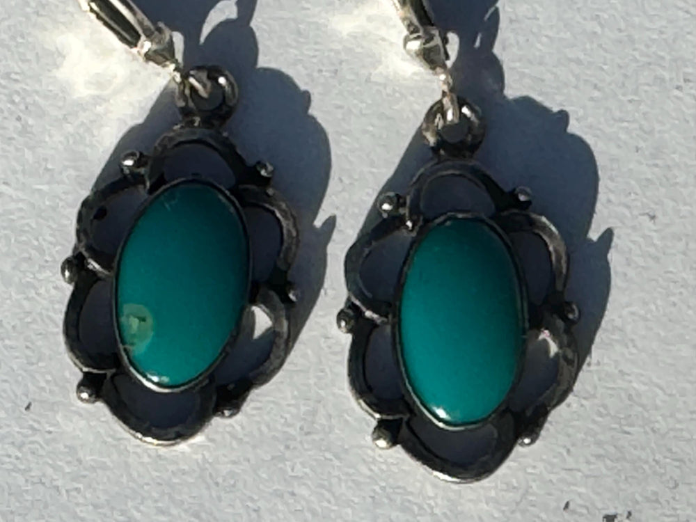 Vintage Turquoise Native American Sterling Silver drop earrings Maisels Trading Post Rare Southwestern