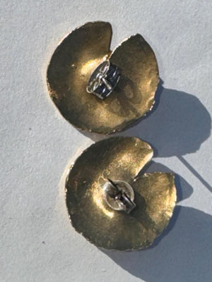 Adorable Frogs on Lilly pad stud earrings / earring jackets sterling silver- 925 gold plate signed earrings great gift for frog collectors