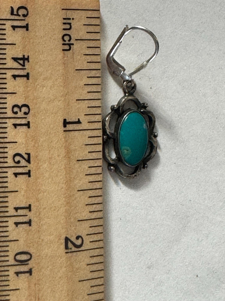 Vintage Turquoise Native American Sterling Silver drop earrings Maisels Trading Post Rare Southwestern