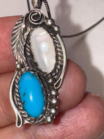 Vintage Native American Pendant Necklace JMorris - Justin Morris Navajo Sterling Silver Turquoise MOP