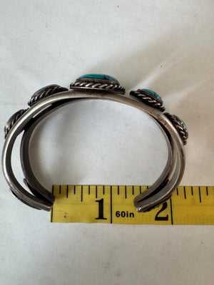Vintage Turquoise Sterling Silver Cuff Bracelet: Fred Harvey Era Southwestern Jewelry