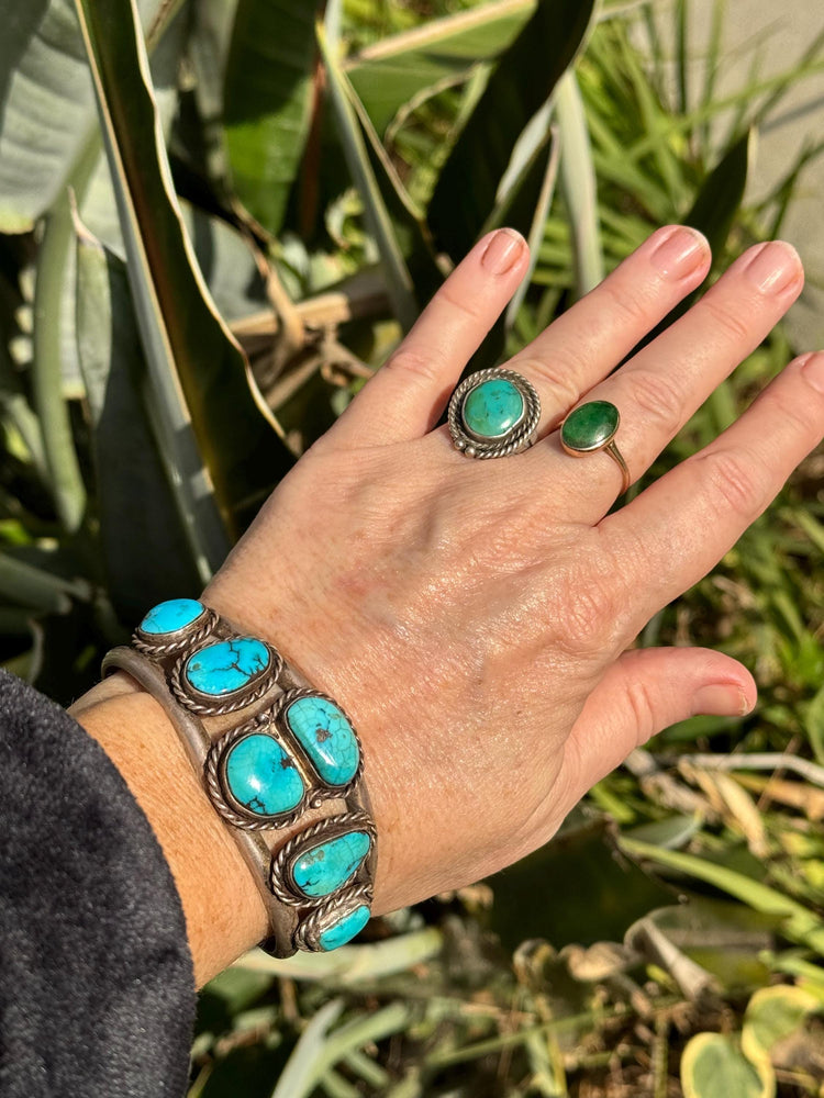 Vintage Turquoise Sterling Silver Cuff Bracelet: Fred Harvey Era Southwestern Jewelry