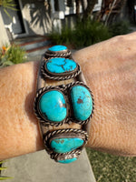 Vintage Turquoise Sterling Silver Cuff Bracelet: Fred Harvey Era Southwestern Jewelry