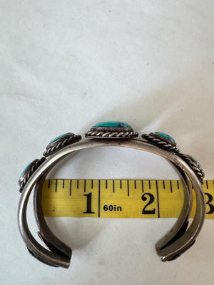 Vintage Turquoise Sterling Silver Cuff Bracelet: Fred Harvey Era Southwestern Jewelry