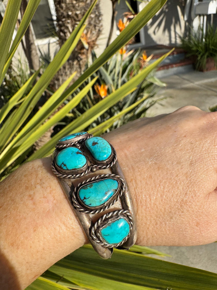 Vintage Turquoise Sterling Silver Cuff Bracelet: Fred Harvey Era Southwestern Jewelry