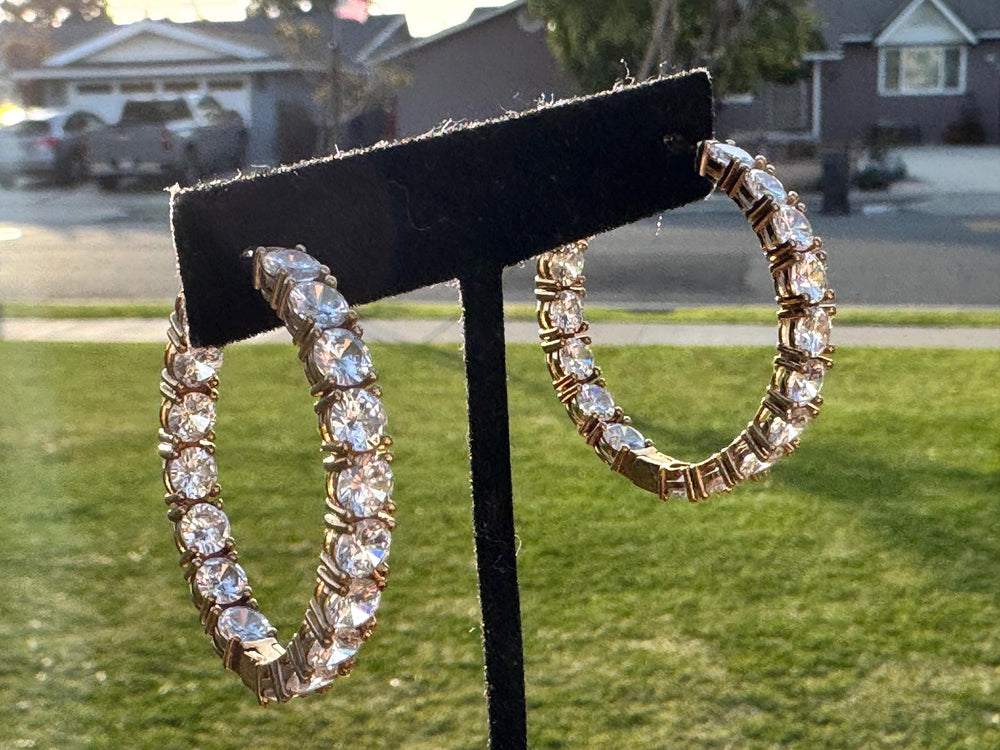 CZ Hoop Earrings: Large Gold Vermeil 925 Sterling Silver